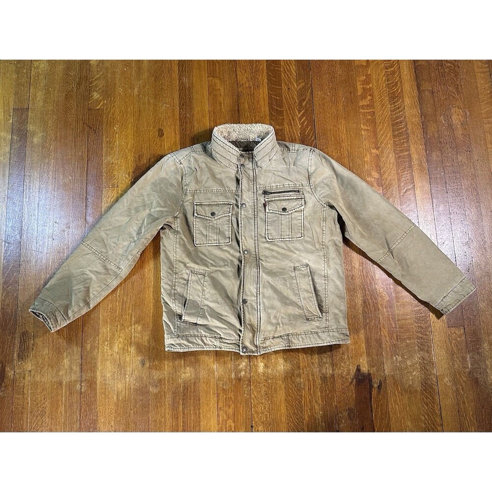 Levis Jacket Mens Large Beige Sherpa Fleece Neck Trucker Field Coat